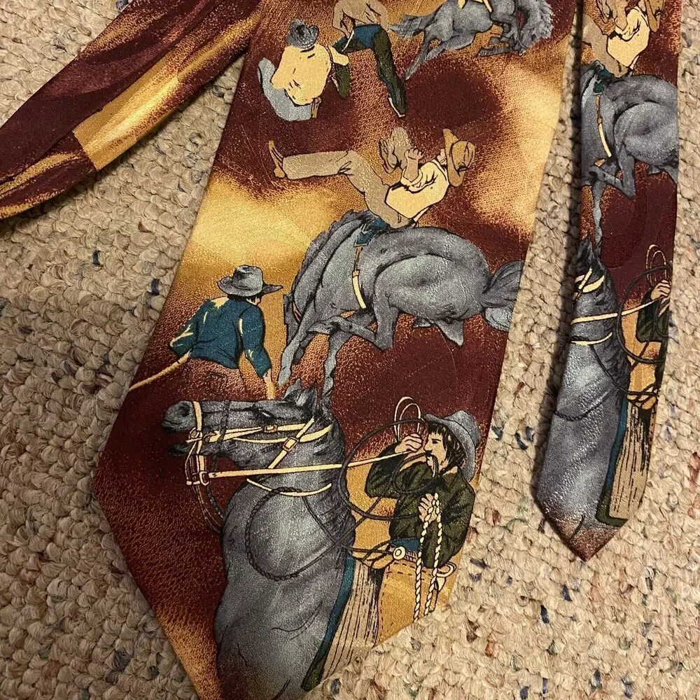 Vintage Nature’s MUSEUM COLLECTION Silk Tie Ride Em Cowboy Fashion Neck Tie